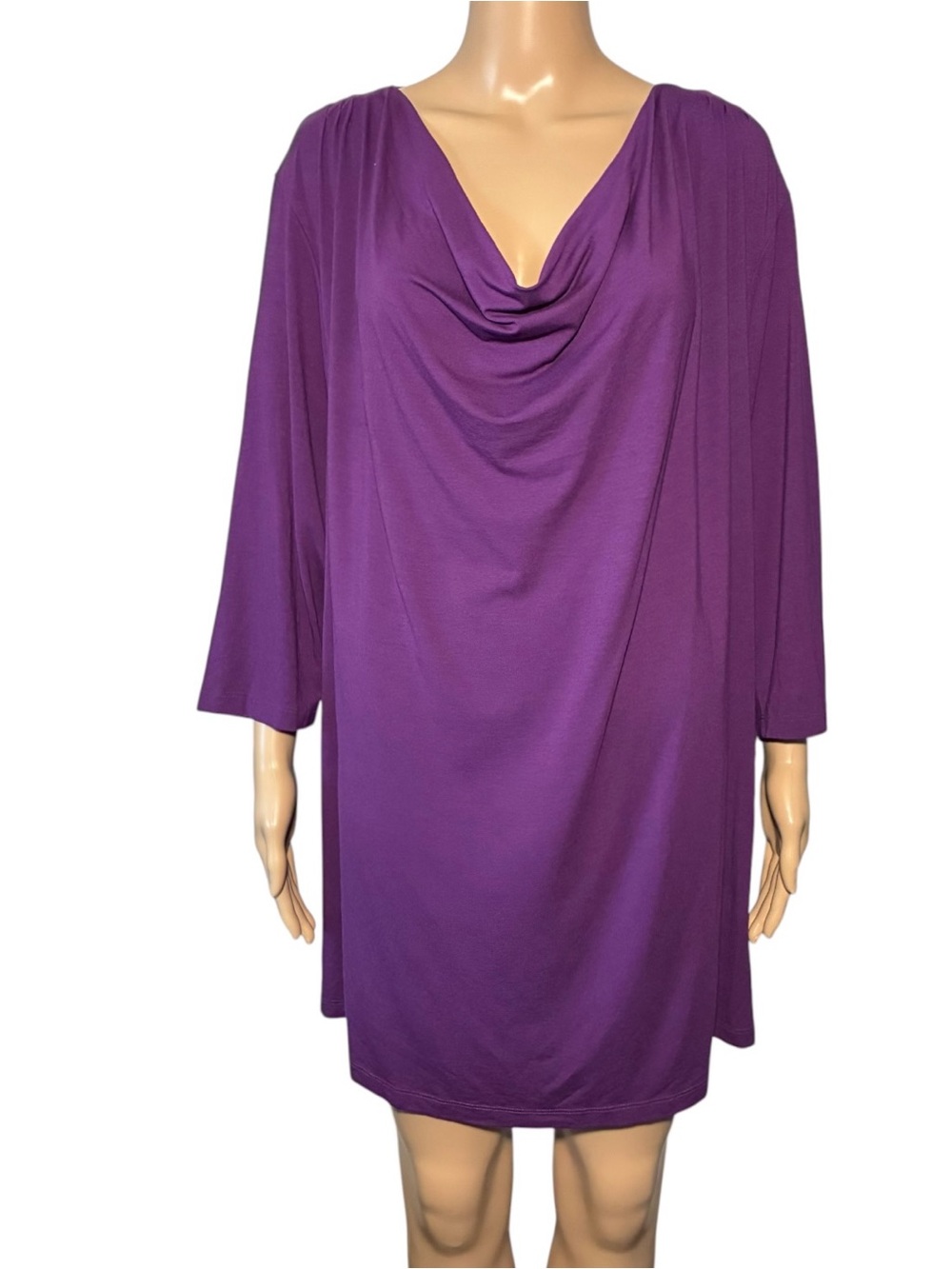 Ulla Popken Women's Blouse Tunic Size 24/26 Purple Viscose Blend Cowl Neck